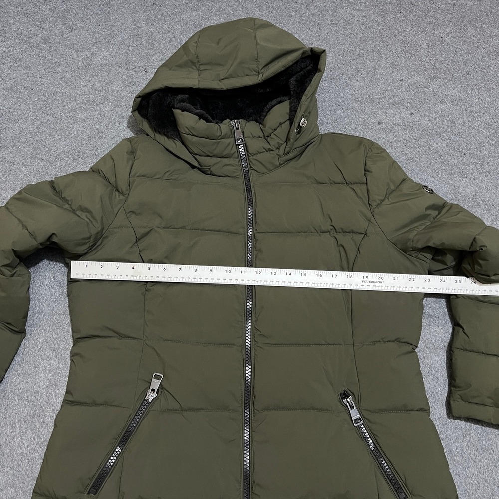Andrew Marc Stretch Hooded Puffer Coat Olive Green Women's Size XL - Picture 5 of 15